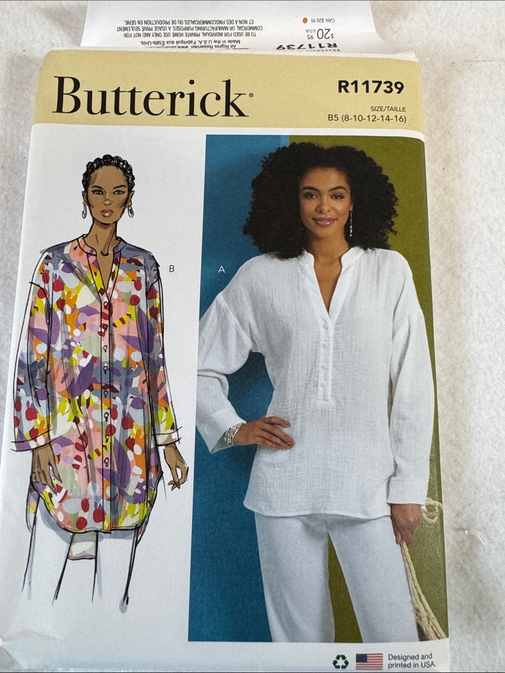 Butterick Blouse Tunic Top Sewing Pattern size B5 8-16 UNCUT